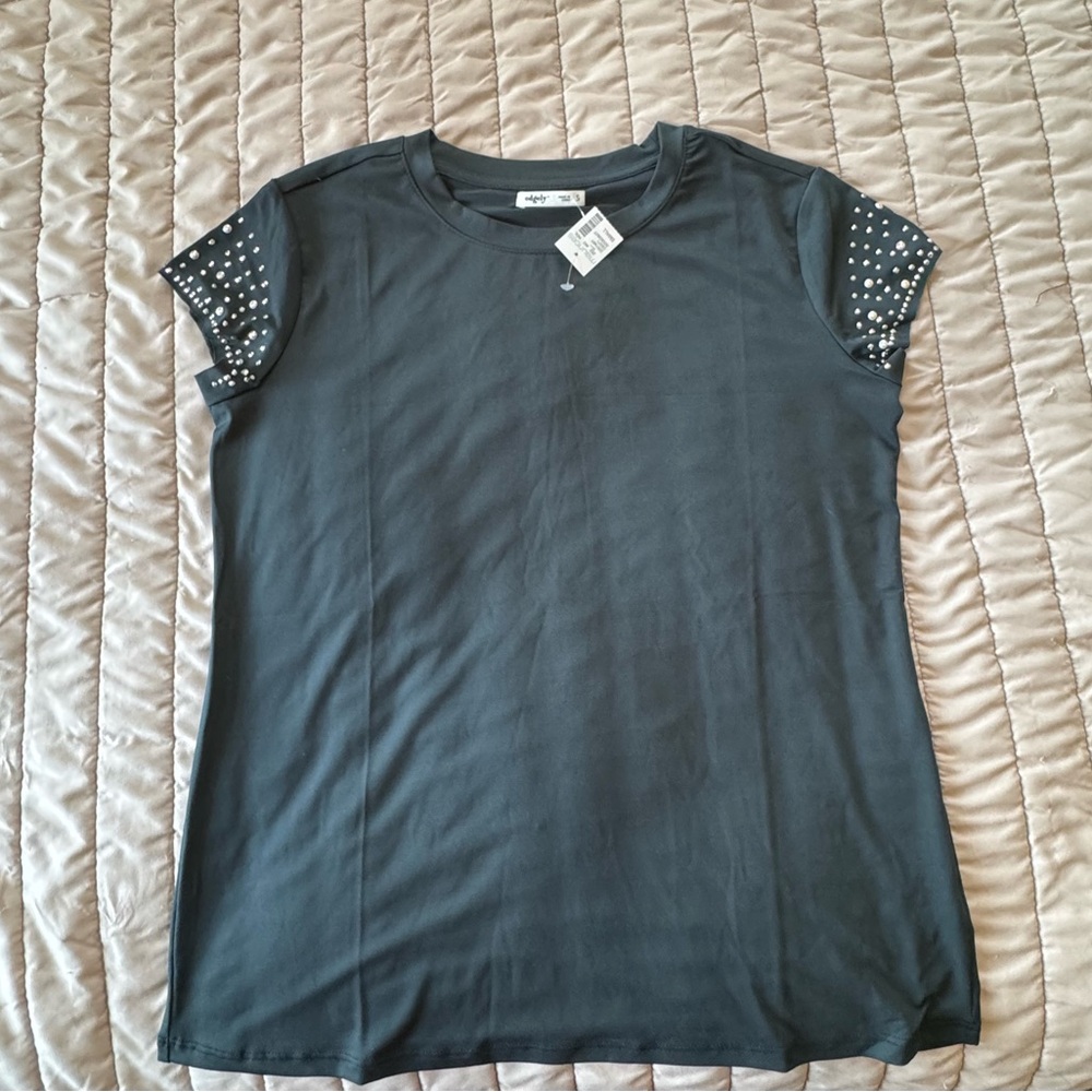 Maurices Dark Green Studded Sleeve Tee